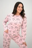 Kadın Büyük Beden Çiçek Desenli Uzun Kollu Pijama Takımı 4235-25 - 7