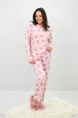Kadın Büyük Beden Çiçek Desenli Uzun Kollu Pijama Takımı 4235-25 - 4