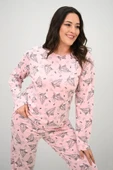 Kadın Büyük Beden Çiçek Desenli Uzun Kollu Pijama Takımı 4235-25 - 5
