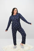Kadın Büyük Beden Çiçek Desenli Uzun Kollu Pijama Takımı 4235-25 - 11