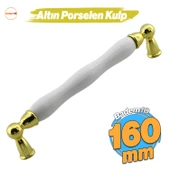 Domaniç Porselen Altın Beyaz Kulp 160 mm Mobilya Çekmece Mutfak Dolabı Dolap Kapak Kulplar Kulb Kulp thumbnail 1