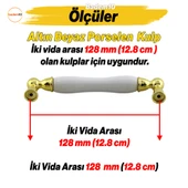 Domaniç Porselen Altın Beyaz Kulp 128 mm Mobilya Çekmece Mutfak Dolabı Dolap Kapak Kulplar Kulb Kulp - 2