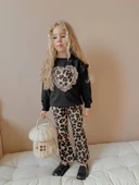 KIZ ÇOCUK KALP MODELLİ TÜL DETAYLI LEOPAR İSPANYOL PAÇA TAYTLI TAKIM - 6