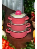 Alev Emaye Mini Emaye Tencere Seti 3'lü Kırmızı - 1