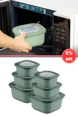FloraMikrodalga Saklama Kabı 6’lı Set, Buzluk Mikrodalga Uygun Kapaklı Özel Set 2x(600-1100-1800ml) Yeşil thumbnail 1