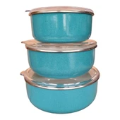 Alev Emaye 3'lü Saklama Kabı Turkuaz 1416-18cm - 3