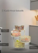 3 Katlı Sebzelik Açılır Metal Patates Soğan Sepeti Paslanmaz Meyvelik Organizer Sepet Krem - 2