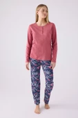 Pierre Cardin Paris 8903 Kadın Çiçek Desen Yaka Düğmeli Uzun Kol Pijama Takım - 3