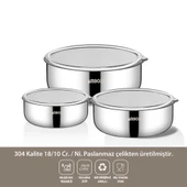 Bella 14 Parça Tüm Ocaklara Uyumlu Paslanmaz Çelik Tencere Sütlük Saklama Kabı Seti thumbnail 3