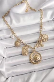 Gold Renk Halka Zincir Sallantı Ay Güneş Figür Kuş Detay Kadın Kolye - EBJ250301W31344 thumbnail 2