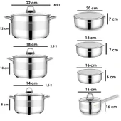 Bella 14 Parça Tüm Ocaklara Uyumlu Paslanmaz Çelik Tencere Sütlük Saklama Kabı Seti thumbnail 5