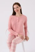 Pierre Cardin Paris 8918 Kadın Ekose Desen Düğmeli Yaka Uzun Kol Pijama Takım - 3