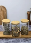 Bambu Kapaklı Kavanoz Seti - 3'lü Kavanoz Takımı - 900 ML, 6 Parça - 1