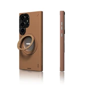 Galaxy S24 Ultra Kılıf M-safe Şarj Özellikli 360° Standlı Basit Mat Deri Desenli Youngkit Tech Leather Serisi Kapak - 6