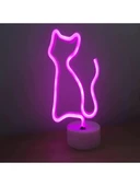 Eşe Sevgiliye Güzel Romantik Hediye Neon Işıklı Kedi Lamba Usb Kablolu - 1