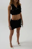 V Yaka Düğmeli Crop Yelek - 4