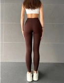 Nonofit Yüksek Bel Düz Sporcu Tayt - Kahve thumbnail 2