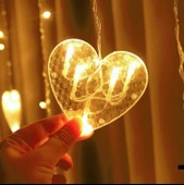 brokoli home Led Perde Dekoratif Fişli Kalpli Saçaklı 6 Adet büyük 6 adet küçük Kalp - 4