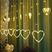 brokoli home Led Perde Dekoratif Fişli Kalpli Saçaklı 6 Adet büyük 6 adet küçük Kalp - 2