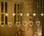 brokoli home Led Perde Dekoratif Fişli Kalpli Saçaklı 6 Adet büyük 6 adet küçük Kalp - 1