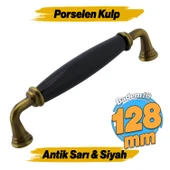 Kapıdağı Porselen Antik Sarı Siyah Kulp 128 mm Mobilya Çekmece Mutfak Dolabı Dolap Kapak Kulb Kulpu thumbnail 1