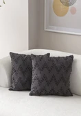 Ritim Desenli İkili Punch İşlemeli Keten Kırlent Kılıfı 43x43cm, Dekoratif Kırlent Kılıfı - 7