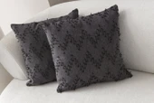 Ritim Desenli İkili Punch İşlemeli Keten Kırlent Kılıfı 43x43cm, Dekoratif Kırlent Kılıfı - 12
