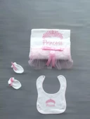 Eterelle Taçlı Prensesim Nakışlı  10lu Zıbın Takımı Hastane Çıkışı Pembe - 3