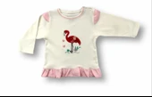 Eterelle 3-6 6-9 9-12 Ay Flamingo Nakışlı Uzun Kollu Sweatli 2li Kız Bebek Takımı Ekru - 2