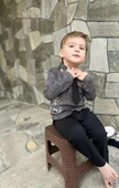 Eterelle 3-4-5 Yaş Kravatlı Keten Gömlek Gabardin Pantolon Uzun Kollu 3lü Erkek Çocuk Takımı Füme - 2