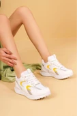 Melina Beyaz Sarı Garantili Günlük Rahat Tarz Tabanı Dikişli Bağcıklı Sneaker Ayakkabı MELINA-1779 - 2