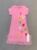 Eterelle 1-2-3 Yaş Renkli Kelebekler Nakışlı Eteği Fırfırlı Jile Çocuk Elbisesi Pembe - 2