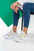 Melina Beyaz Sarı Garantili Günlük Rahat Tarz Tabanı Dikişli Bağcıklı Sneaker Ayakkabı MELINA-1779 - 1