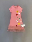 Eterelle 1-2-3 Yaş Renkli Kelebekler Nakışlı Eteği Fırfırlı Jile Çocuk Elbisesi Gül Kurusu - 2