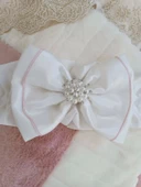 Eterelle Yenidoğan Wool Yün Kumaş Taç Nakışlı Güpür Duvaklı Fiyonk Prizma Taş Unisex Kundak Bebek Battaniyesi Pembe thumbnail 7