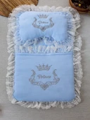 Eterelle Yenidoğan Sahra Taç Nakışlı Trilüks 2li Alt Açma Seti Mavi thumbnail 2