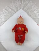 Eterelle Yenidoğan Saray Kadife Taç Nakışlı İnci Fiyonklu Dantel Duvak Trilüks Kundak Bebek Battaniye Bordo thumbnail 4