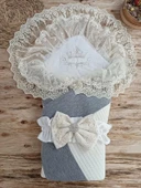 Eterelle Yenidoğan Teri Cotton Taç Nakışlı Prizma Taş Kundak Bebek Battaniyesi Krem - 1