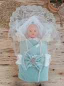 Eterelle Yenidoğan Tericotton Örgülü Trilüx Bebek Battaniyesi Kundak Yeşil thumbnail 3