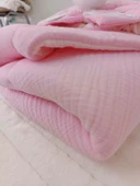 Eterelle Yenidoğan 4 Kat Müslin Kumaş Kulaklı Patili Fiyonk Bebek Battaniyesi Kundak Pembe thumbnail 4