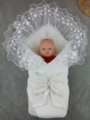 Eterelle Yenidoğan Kumru Soft Cotton Taç Nakışlı Trilüks Kundak Bebek Battaniyesi Ekru - 2