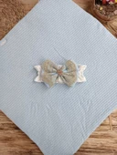 Eterelle Yenidoğan Kuzulu Taç Nakış Güpürlü Fiyonklu Duvaklı Prizma Taş Unisex Kundak Bebek Battaniyesi Mavi thumbnail 5