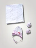 Eterelle Yenidoğan Baskılı Double Face Şapka Ve Patikli 3lü Bebek Battaniye Takımı Pembe thumbnail 1