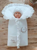 Eterelle Yenidoğan Ultralüks Fermuarlı Ve Cepli Lucky Baby Nakışlı Bebek Battaniyesi Kundak Ekru - 2