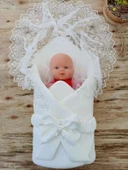 Eterelle Yenidoğan Sahra Lucky Baby Nakışlı Kundak Bebek Battaniyesi Ekru thumbnail 2