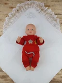 Eterelle Yenidoğan Pırıltı Taç Nakışlı İnci Delüks Kundak Bebek Battaniyesi Ekru - 4