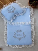 Eterelle Yenidoğan Sahra Taç Nakışlı Trilüks 2li Alt Açma Seti Mavi thumbnail 1