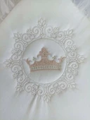 Eterelle Yenidoğan Sahra Taç Nakışlı Plazma Taşlı Güpürlü Fiyonklu Duvaklı Trilüks Kundak Bebek Battaniyesi Sütlü Kahve - 6