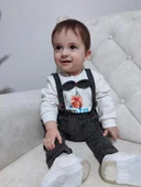 Eterelle 9-12-18 Ay Papyonlu Sweat Kot Pantolon 2li Erkek Bebek Salopet Takımı Gri thumbnail 6