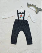 Eterelle 9-12-18 Ay Papyonlu Sweat Kot Pantolon 2li Erkek Bebek Salopet Takımı Gri thumbnail 7